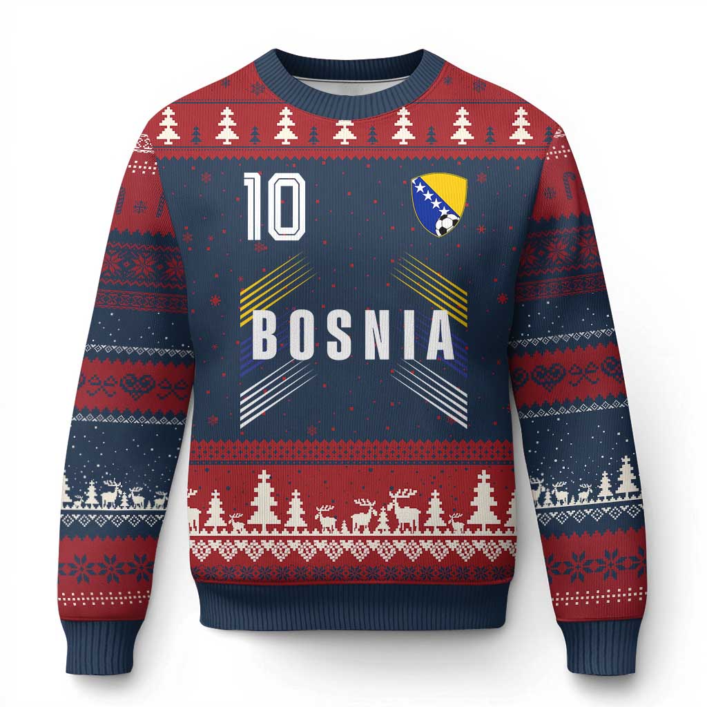 Bosnia Herzegovina Soccer Sports Graphic Number 10 Jersey Style Ugly Christmas Sweater Proud Bosnian Football Fans Game Day Pride