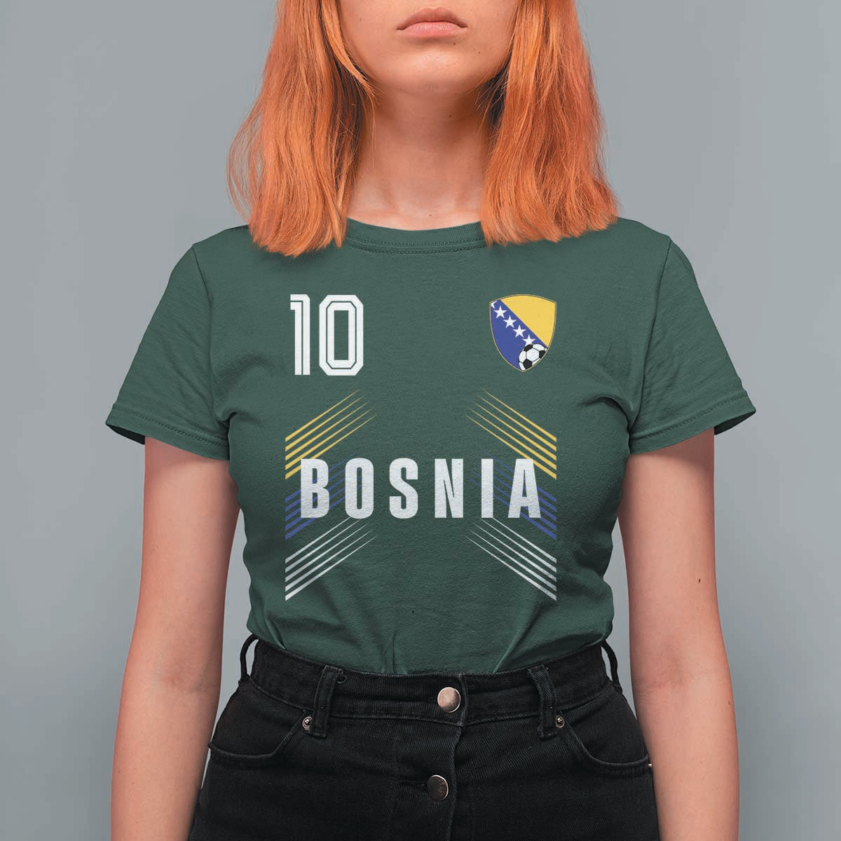 Bosnia Herzegovina Soccer Sports Graphic Number 10 Jersey Style T Shirt For Women Proud Bosnian Football Fans Game Day Pride