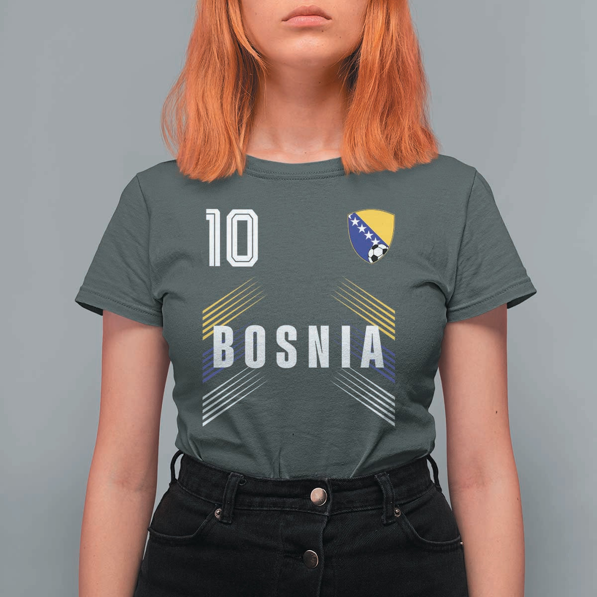 Bosnia Herzegovina Soccer Sports Graphic Number 10 Jersey Style T Shirt For Women Proud Bosnian Football Fans Game Day Pride