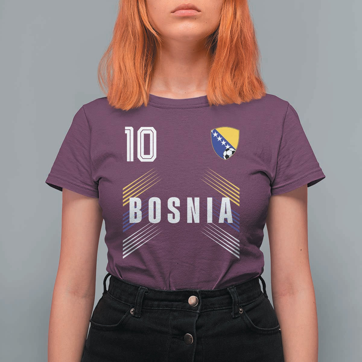 Bosnia Herzegovina Soccer Sports Graphic Number 10 Jersey Style T Shirt For Women Proud Bosnian Football Fans Game Day Pride