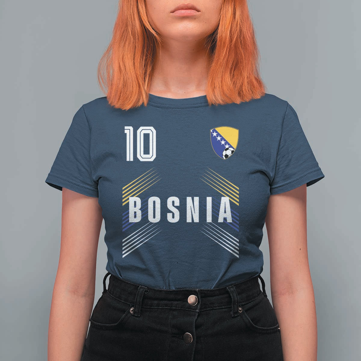 Bosnia Herzegovina Soccer Sports Graphic Number 10 Jersey Style T Shirt For Women Proud Bosnian Football Fans Game Day Pride