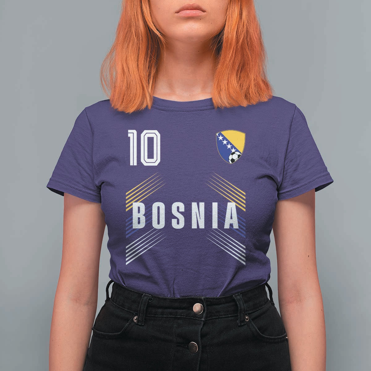 Bosnia Herzegovina Soccer Sports Graphic Number 10 Jersey Style T Shirt For Women Proud Bosnian Football Fans Game Day Pride