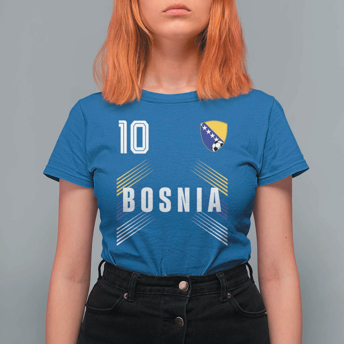 Bosnia Herzegovina Soccer Sports Graphic Number 10 Jersey Style T Shirt For Women Proud Bosnian Football Fans Game Day Pride