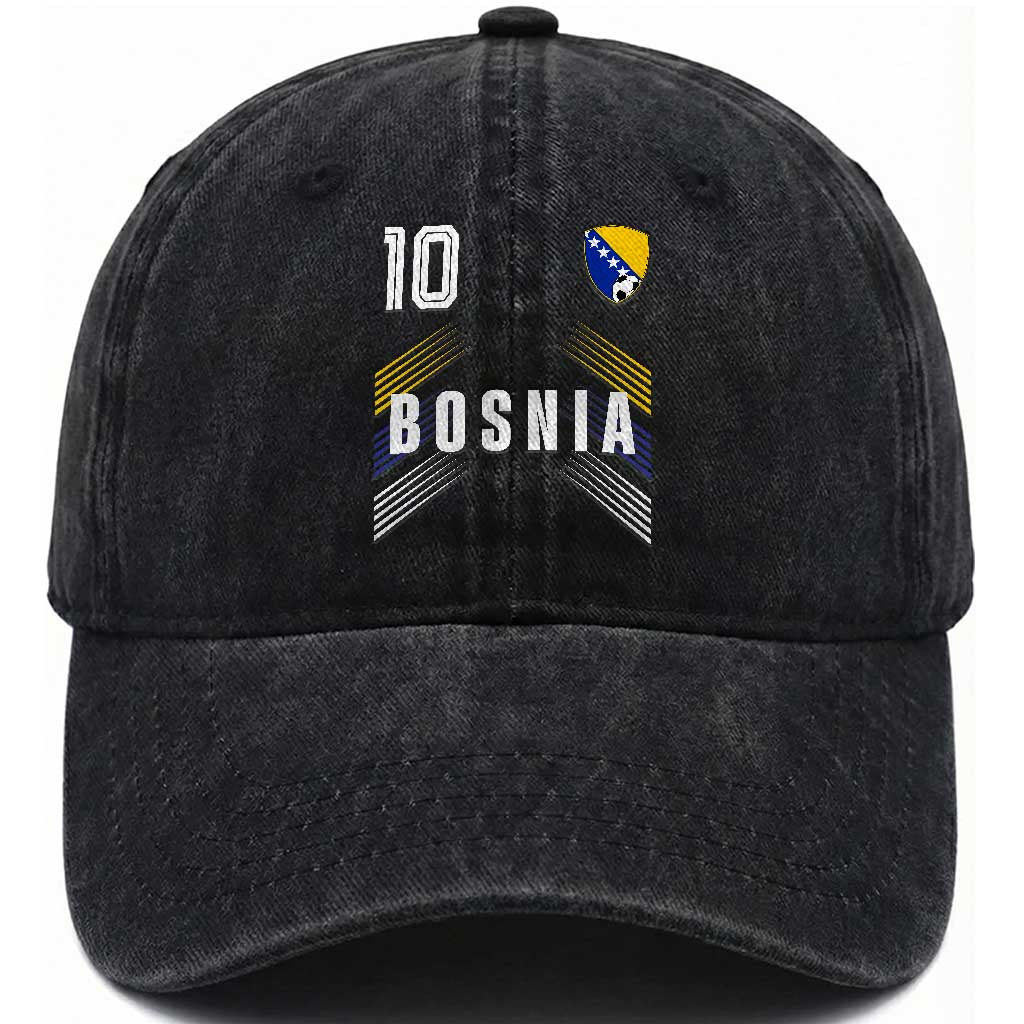 Bosnia Herzegovina Soccer Sports Graphic Number 10 Jersey Style Washed Cotton Baseball Cap Proud Bosnian Football Fans Game Day Pride