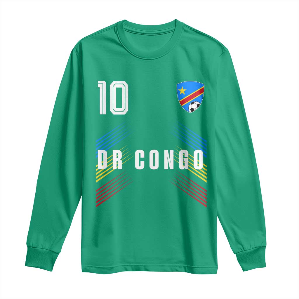 DR Congo Soccer Sports Graphic Number 10 Jersey Style Long Sleeve Shirt Proud Congolese Football Fans Game Day Pride