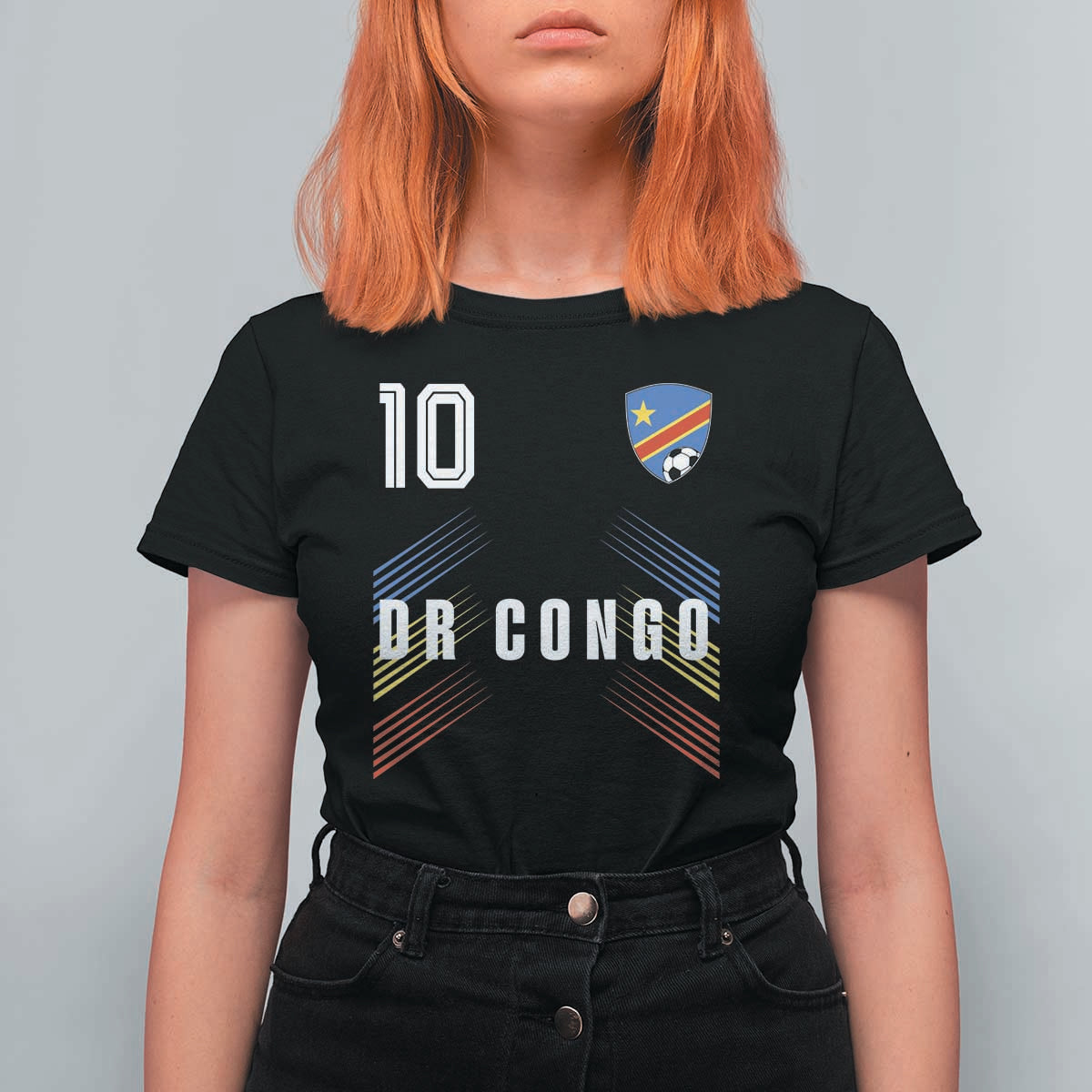 DR Congo Soccer Sports Graphic Number 10 Jersey Style T Shirt For Women Proud Congolese Football Fans Game Day Pride