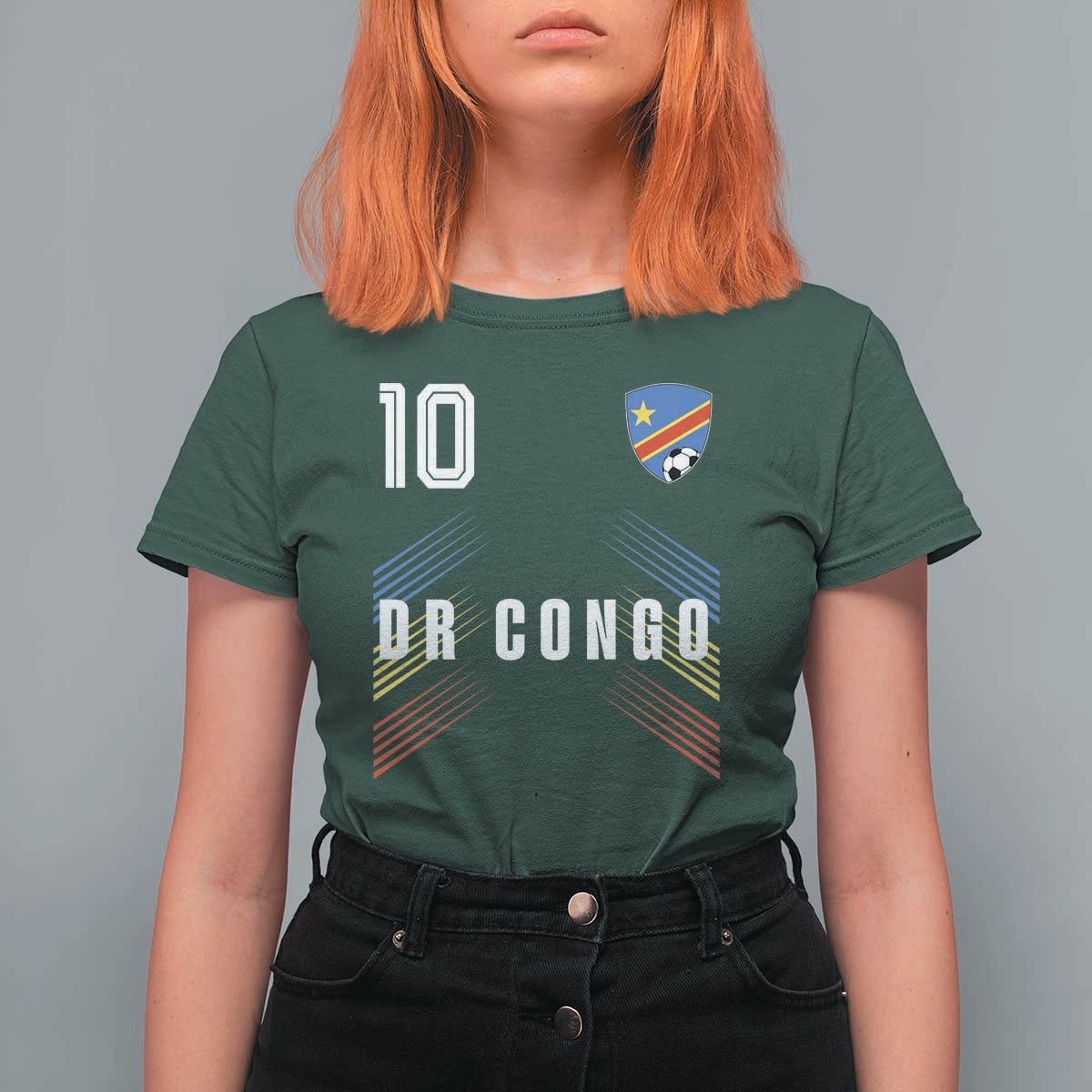 DR Congo Soccer Sports Graphic Number 10 Jersey Style T Shirt For Women Proud Congolese Football Fans Game Day Pride