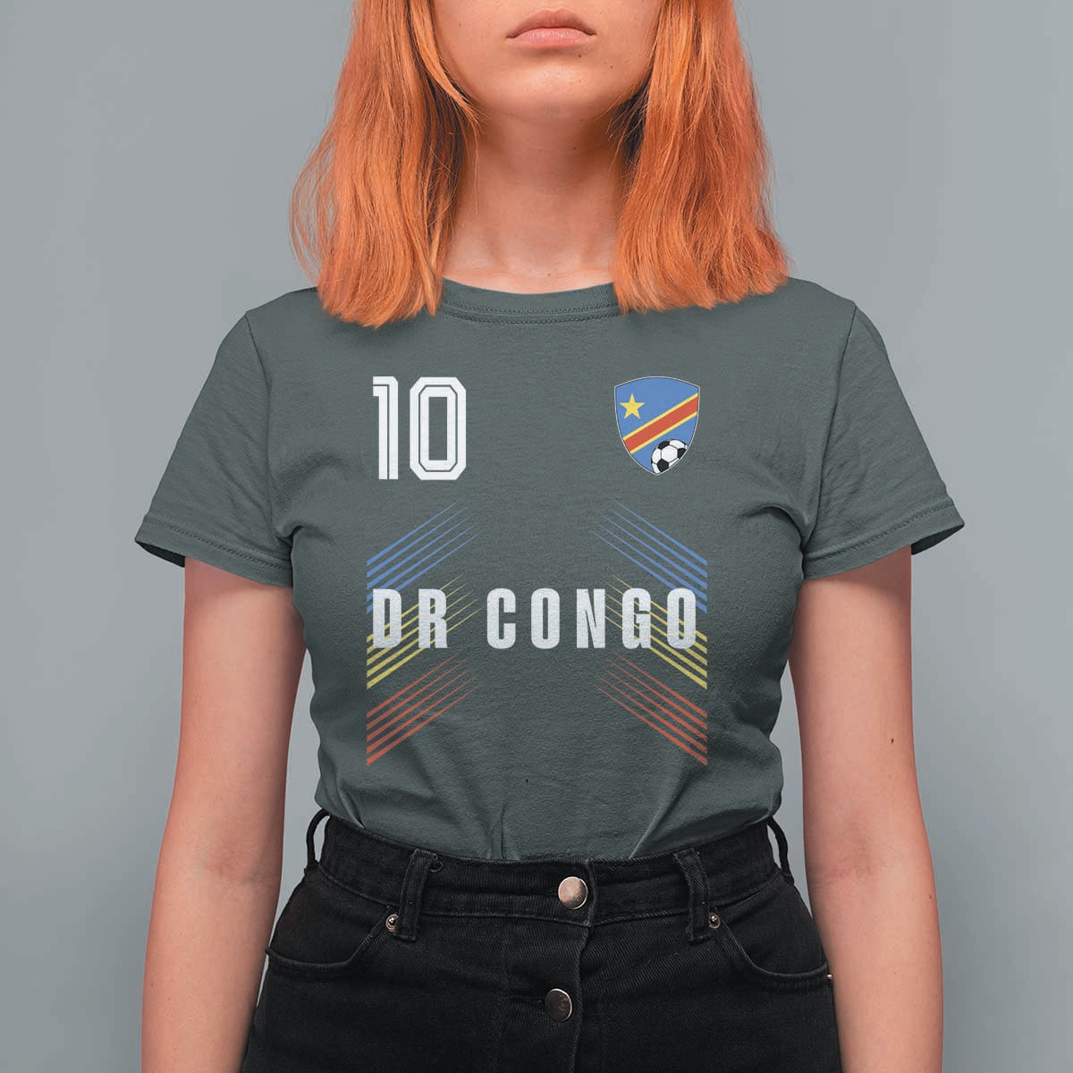DR Congo Soccer Sports Graphic Number 10 Jersey Style T Shirt For Women Proud Congolese Football Fans Game Day Pride