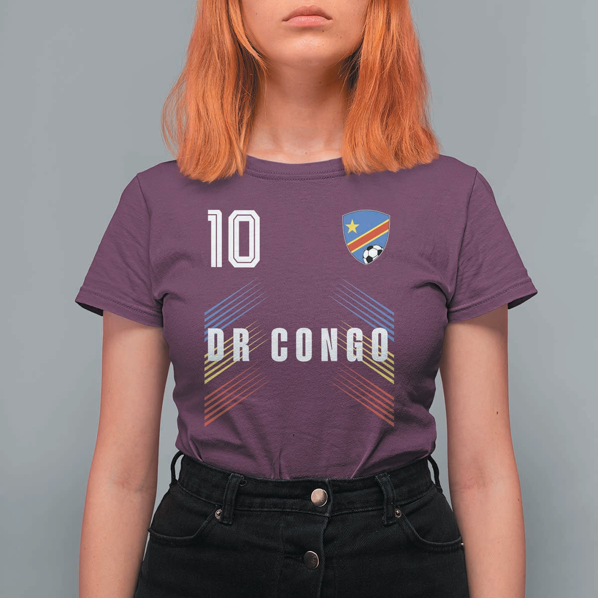 DR Congo Soccer Sports Graphic Number 10 Jersey Style T Shirt For Women Proud Congolese Football Fans Game Day Pride