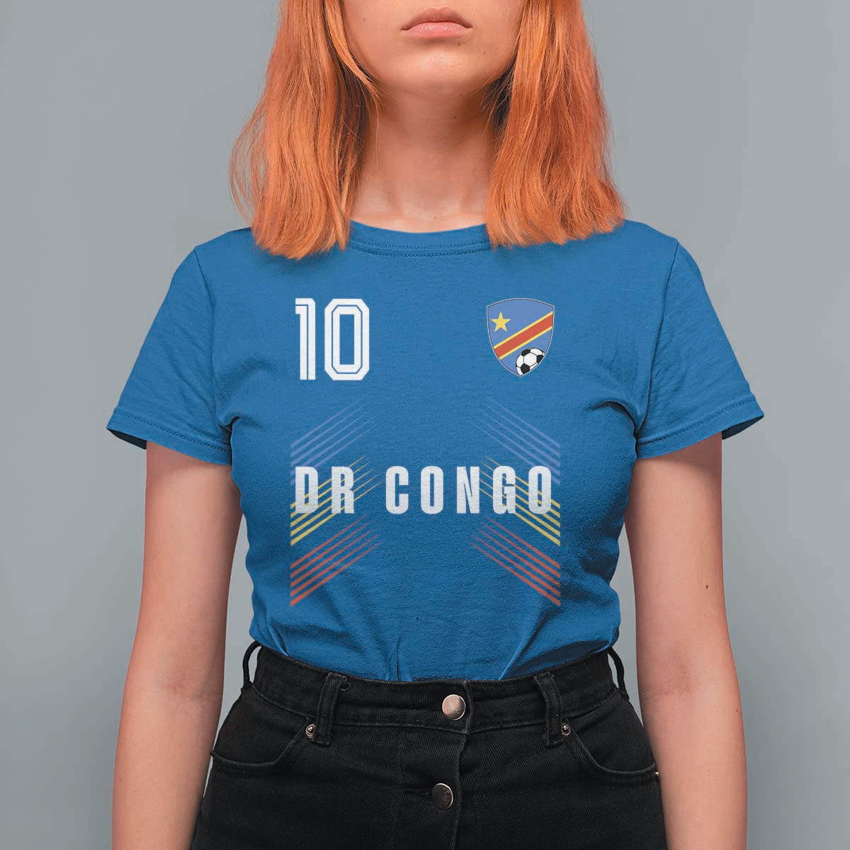 DR Congo Soccer Sports Graphic Number 10 Jersey Style T Shirt For Women Proud Congolese Football Fans Game Day Pride