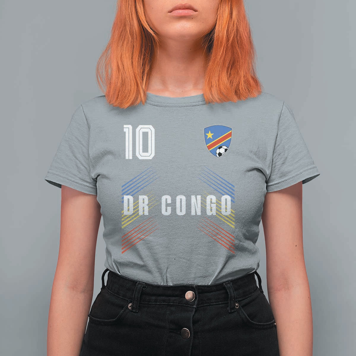 DR Congo Soccer Sports Graphic Number 10 Jersey Style T Shirt For Women Proud Congolese Football Fans Game Day Pride