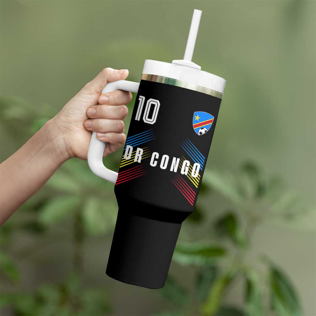 DR Congo Soccer Sports Graphic Number 10 Jersey Style Tumbler With Handle Proud Congolese Football Fans Game Day Pride