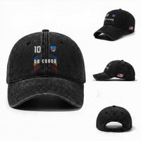 DR Congo Soccer Sports Graphic Number 10 Jersey Style Washed Cotton Baseball Cap Proud Congolese Football Fans Game Day Pride