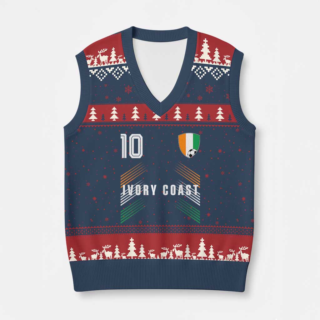 Ivory Coast Soccer Sports Graphic Number 10 Jersey Style V-Neck Knit Sweater Vest Proud Ivorian Cote d'Ivoire Football Fans Game Day Pride