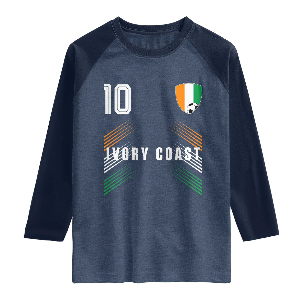 Ivory Coast Soccer Sports Graphic Number 10 Jersey Style Raglan Shirt Proud Ivorian Cote d'Ivoire Football Fans Game Day Pride