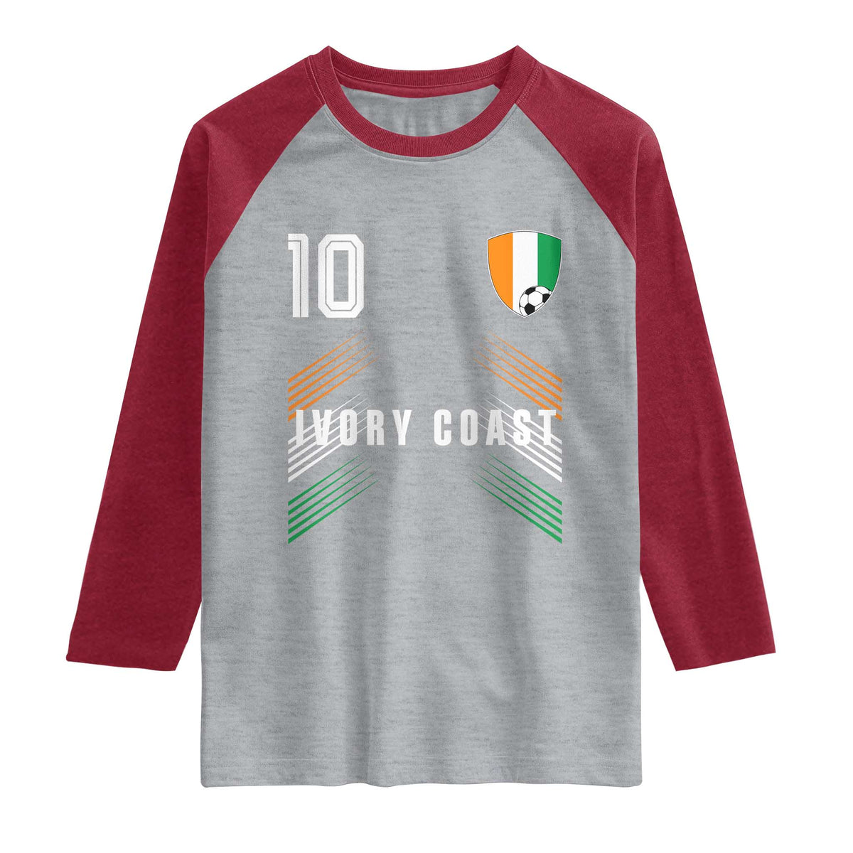 Ivory Coast Soccer Sports Graphic Number 10 Jersey Style Raglan Shirt Proud Ivorian Cote d'Ivoire Football Fans Game Day Pride