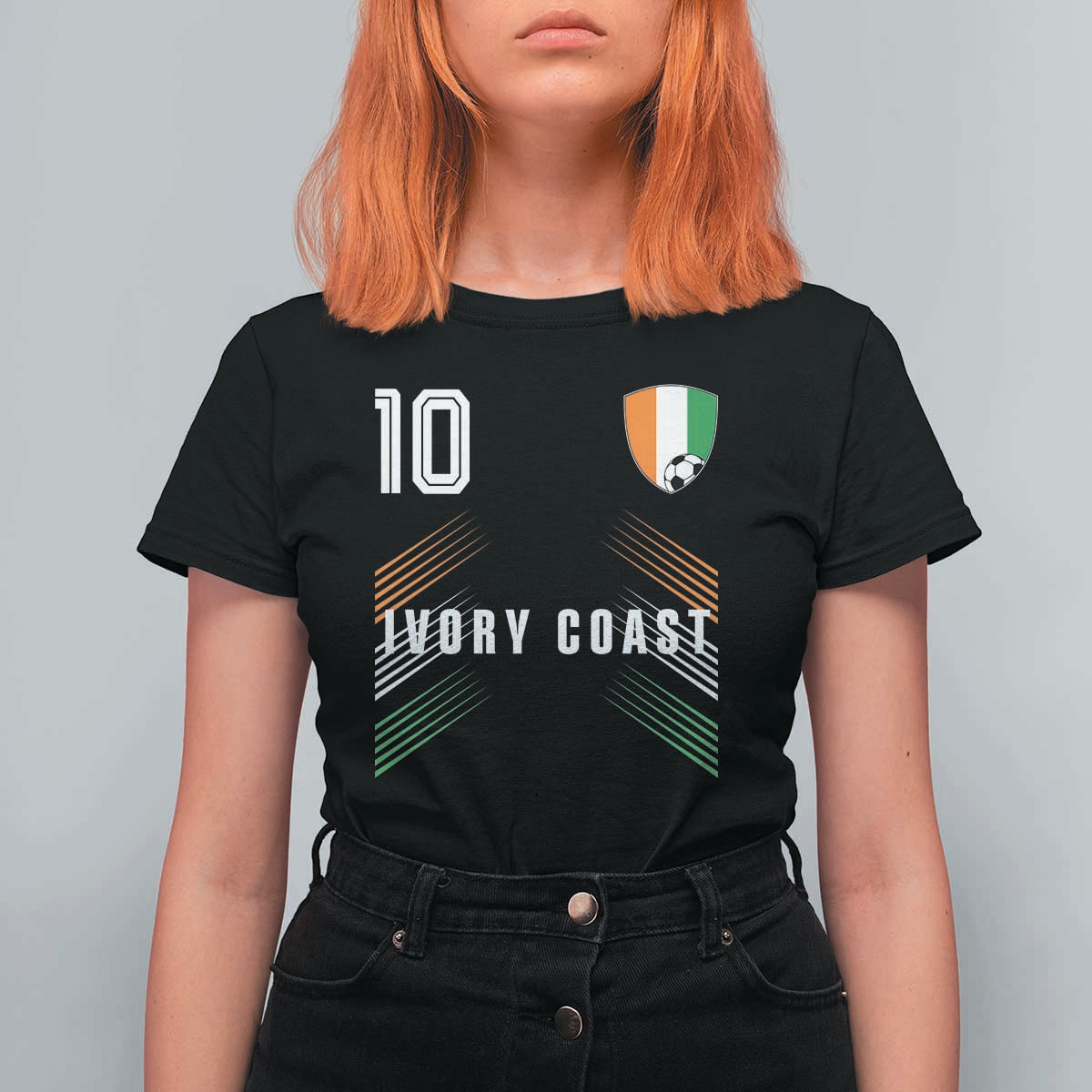 Ivory Coast Soccer Sports Graphic Number 10 Jersey Style T Shirt For Women Proud Ivorian Cote d'Ivoire Football Fans Game Day Pride