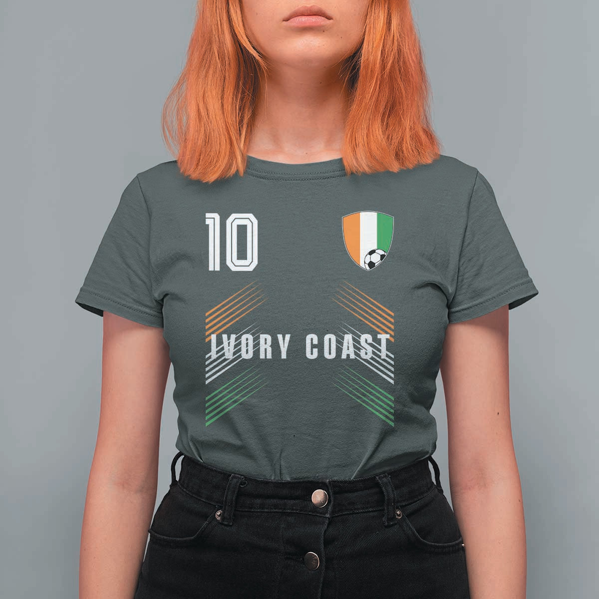 Ivory Coast Soccer Sports Graphic Number 10 Jersey Style T Shirt For Women Proud Ivorian Cote d'Ivoire Football Fans Game Day Pride
