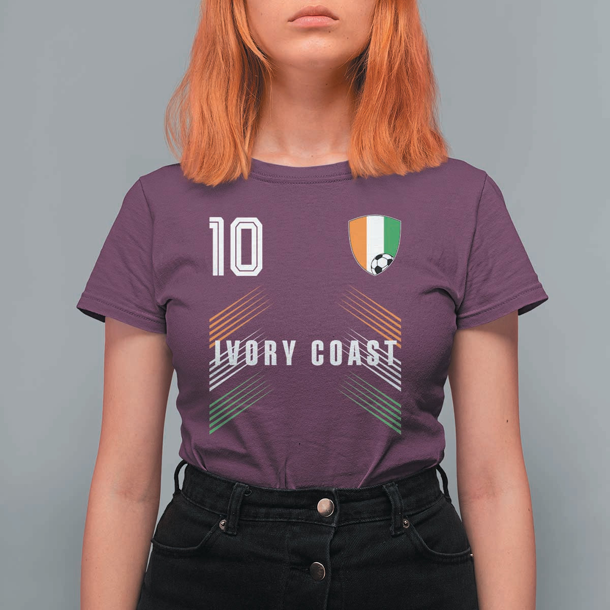 Ivory Coast Soccer Sports Graphic Number 10 Jersey Style T Shirt For Women Proud Ivorian Cote d'Ivoire Football Fans Game Day Pride