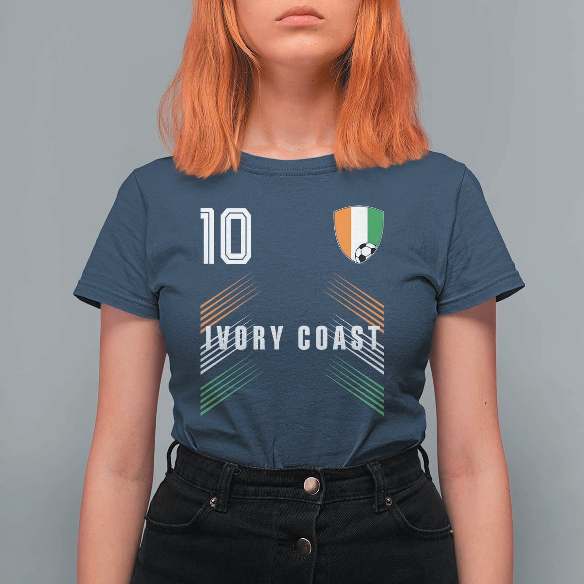 Ivory Coast Soccer Sports Graphic Number 10 Jersey Style T Shirt For Women Proud Ivorian Cote d'Ivoire Football Fans Game Day Pride