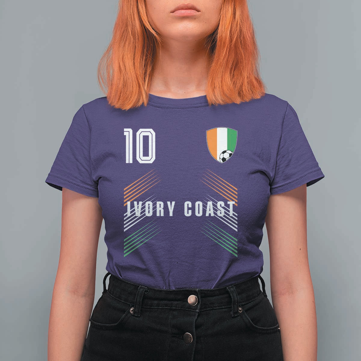 Ivory Coast Soccer Sports Graphic Number 10 Jersey Style T Shirt For Women Proud Ivorian Cote d'Ivoire Football Fans Game Day Pride