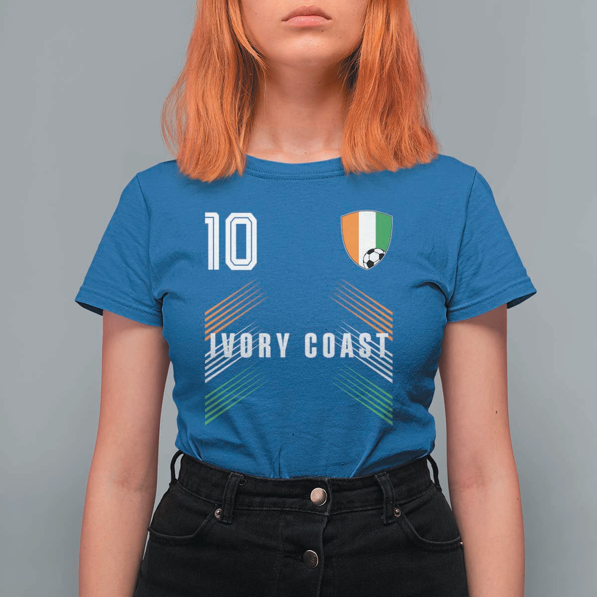 Ivory Coast Soccer Sports Graphic Number 10 Jersey Style T Shirt For Women Proud Ivorian Cote d'Ivoire Football Fans Game Day Pride