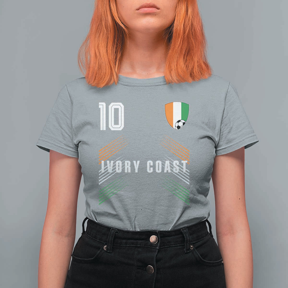 Ivory Coast Soccer Sports Graphic Number 10 Jersey Style T Shirt For Women Proud Ivorian Cote d'Ivoire Football Fans Game Day Pride