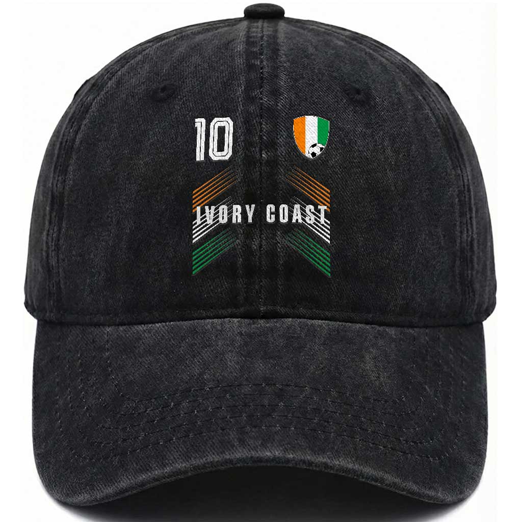 Ivory Coast Soccer Sports Graphic Number 10 Jersey Style Washed Cotton Baseball Cap Proud Ivorian Cote d'Ivoire Football Fans Game Day Pride