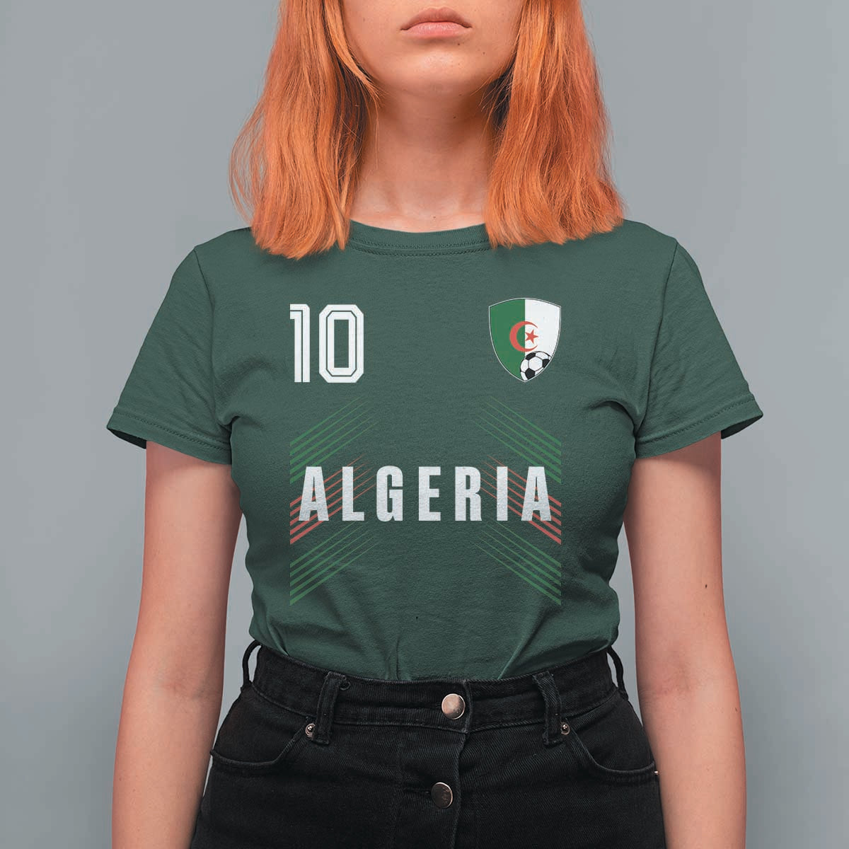 Algeria Soccer Sports Graphic Number 10 Jersey Style T Shirt For Women Proud Algerian Football Fans Game Day Maghreb Pride