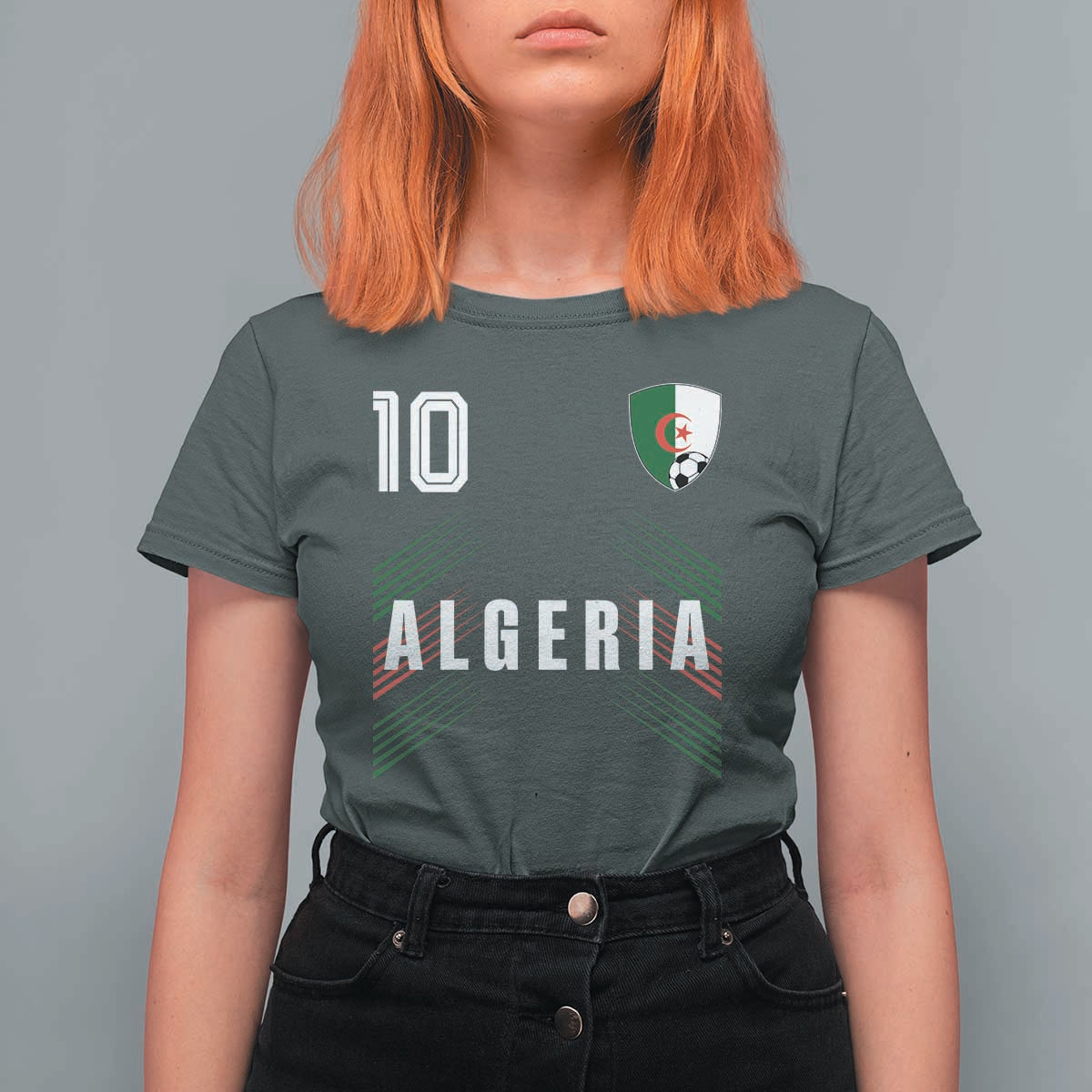 Algeria Soccer Sports Graphic Number 10 Jersey Style T Shirt For Women Proud Algerian Football Fans Game Day Maghreb Pride
