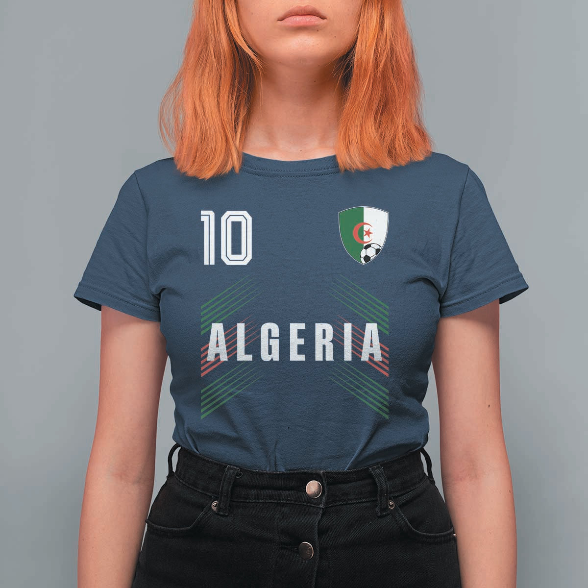 Algeria Soccer Sports Graphic Number 10 Jersey Style T Shirt For Women Proud Algerian Football Fans Game Day Maghreb Pride