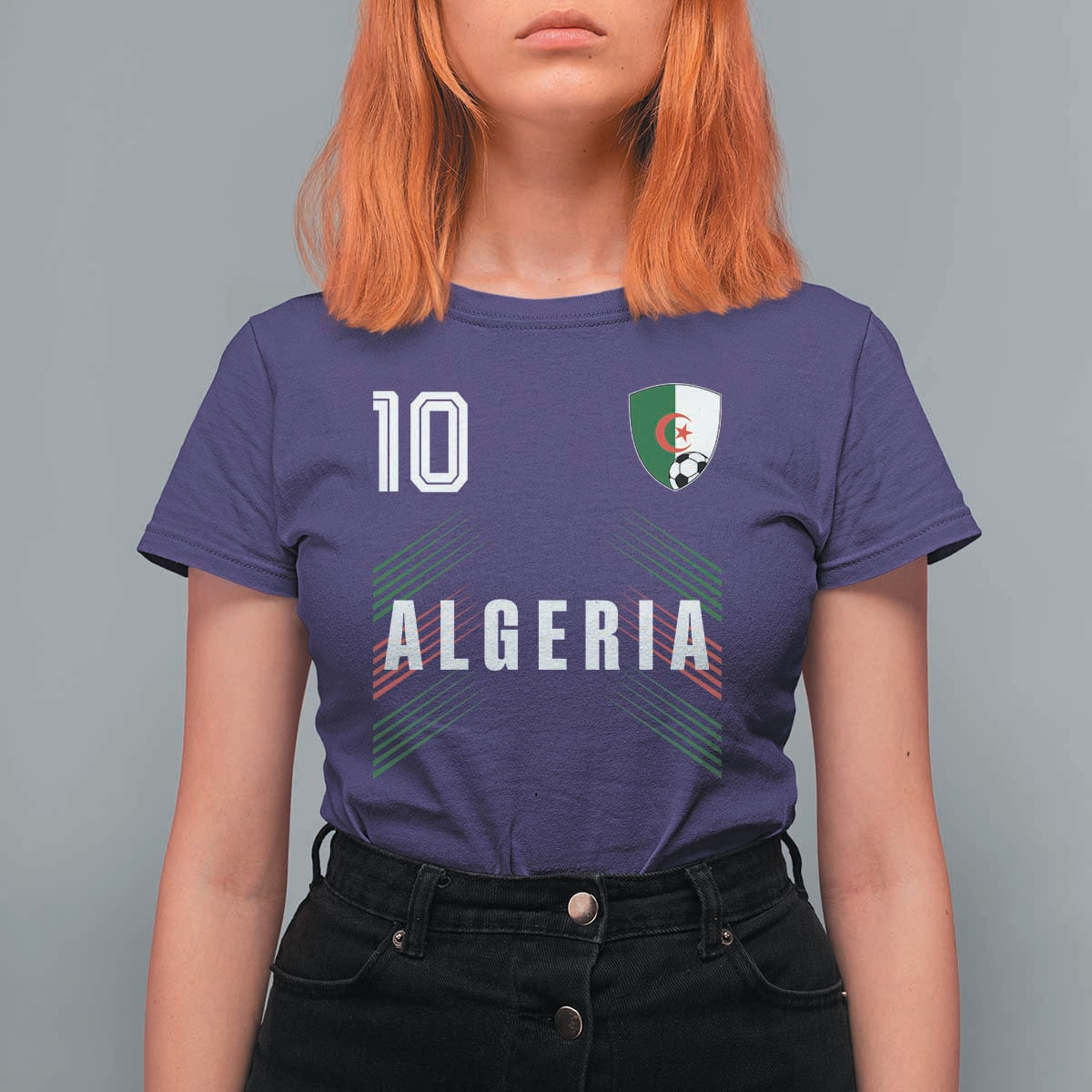 Algeria Soccer Sports Graphic Number 10 Jersey Style T Shirt For Women Proud Algerian Football Fans Game Day Maghreb Pride