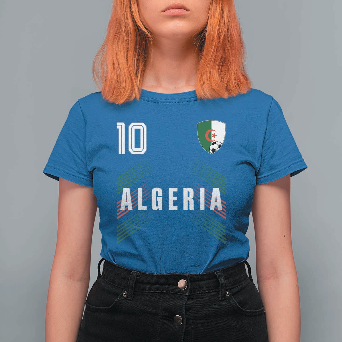 Algeria Soccer Sports Graphic Number 10 Jersey Style T Shirt For Women Proud Algerian Football Fans Game Day Maghreb Pride