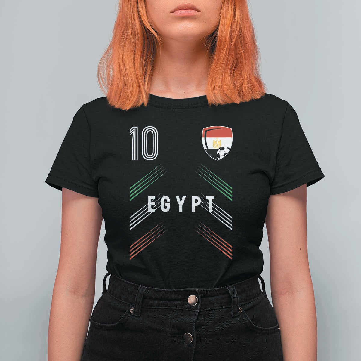 Egypt Soccer Sports Graphic Number 10 Jersey Style T Shirt For Women Proud Egyptian Football Fans Game Day Pride