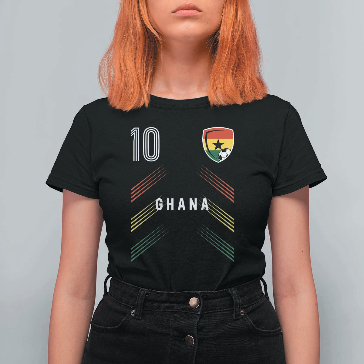 Ghana Soccer Sports Graphic Number 10 Jersey Style T Shirt For Women Proud Ghanaian Football Fans Game Day Pride