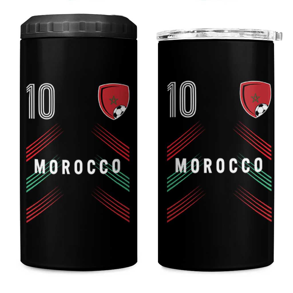 Morocco Soccer Sports Graphic Number 10 Jersey Style 4 in 1 Can Cooler Tumbler Proud Moroccan Football Fans Game Day Maghreb Pride