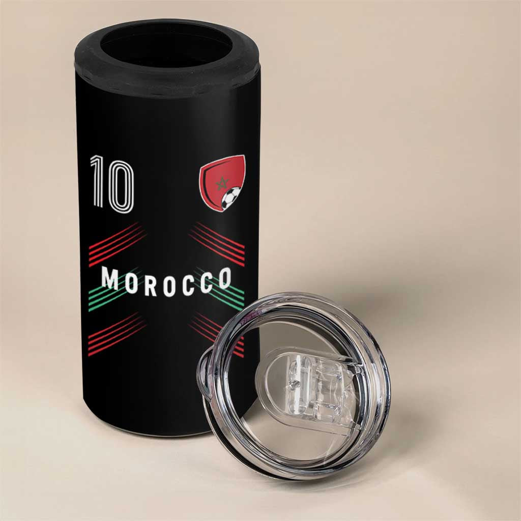 Morocco Soccer Sports Graphic Number 10 Jersey Style 4 in 1 Can Cooler Tumbler Proud Moroccan Football Fans Game Day Maghreb Pride