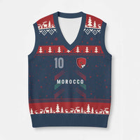 Morocco Soccer Sports Graphic Number 10 Jersey Style V-Neck Knit Sweater Vest Proud Moroccan Football Fans Game Day Maghreb Pride