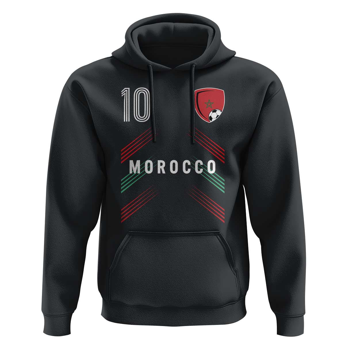 Morocco Soccer Sports Graphic Number 10 Jersey Style Hoodie Proud Moroccan Football Fans Game Day Maghreb Pride
