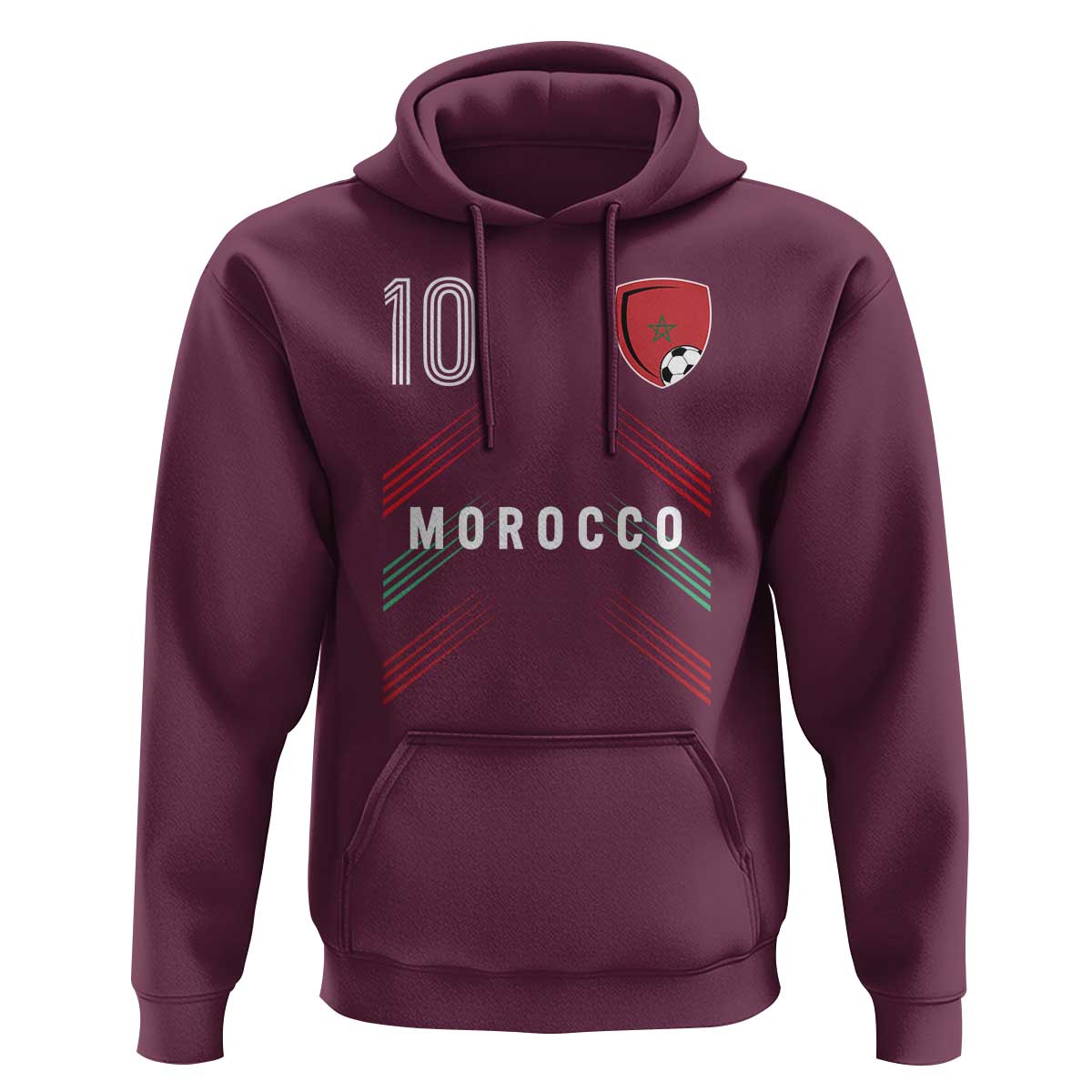 Morocco Soccer Sports Graphic Number 10 Jersey Style Hoodie Proud Moroccan Football Fans Game Day Maghreb Pride