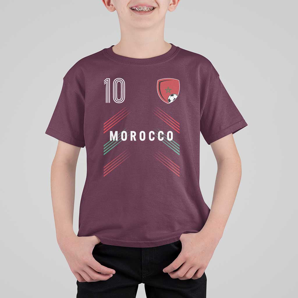 Morocco Soccer Sports Graphic Number 10 Jersey Style T Shirt For Kid Proud Moroccan Football Fans Game Day Maghreb Pride