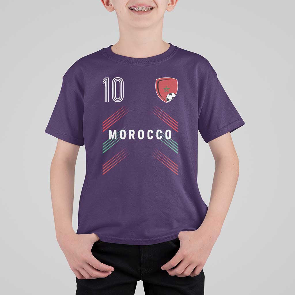 Morocco Soccer Sports Graphic Number 10 Jersey Style T Shirt For Kid Proud Moroccan Football Fans Game Day Maghreb Pride