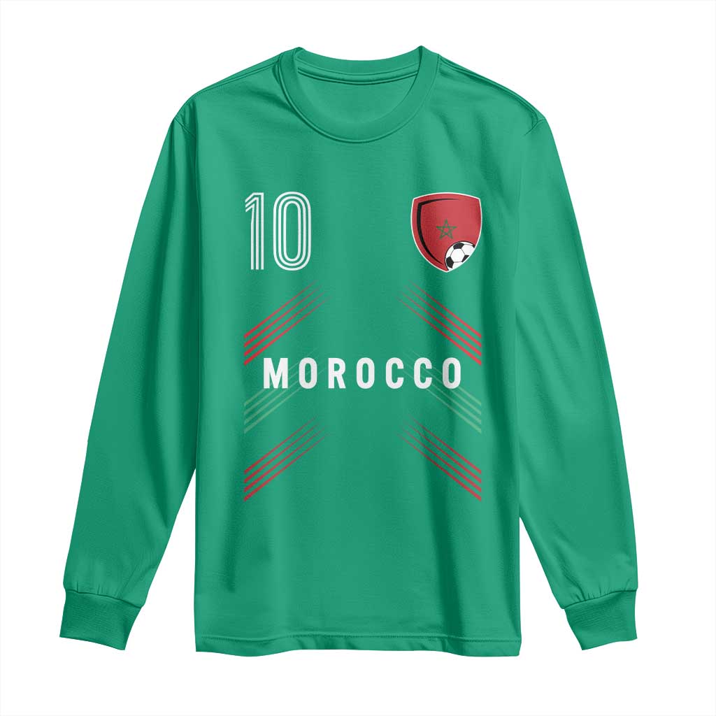 Morocco Soccer Sports Graphic Number 10 Jersey Style Long Sleeve Shirt Proud Moroccan Football Fans Game Day Maghreb Pride