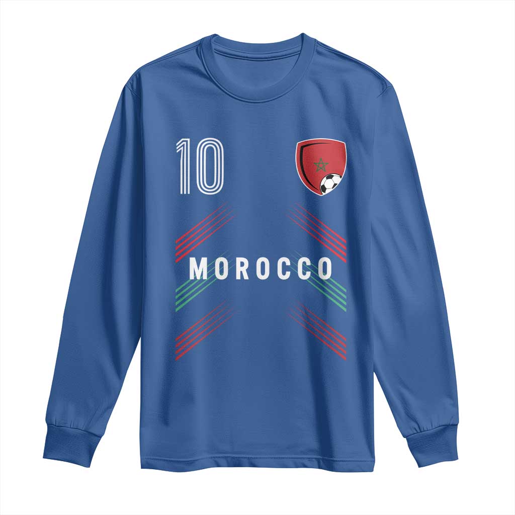 Morocco Soccer Sports Graphic Number 10 Jersey Style Long Sleeve Shirt Proud Moroccan Football Fans Game Day Maghreb Pride