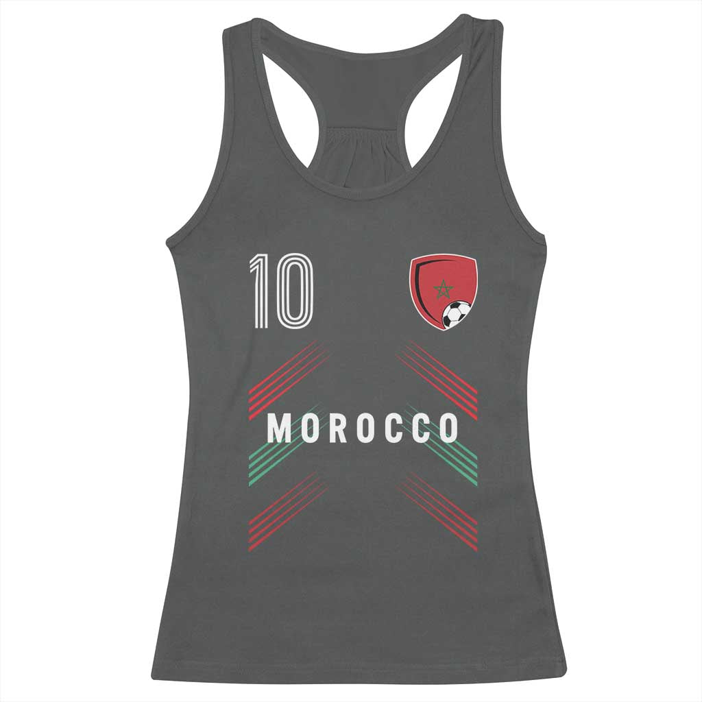 Morocco Soccer Sports Graphic Number 10 Jersey Style Racerback Tank Top Proud Moroccan Football Fans Game Day Maghreb Pride