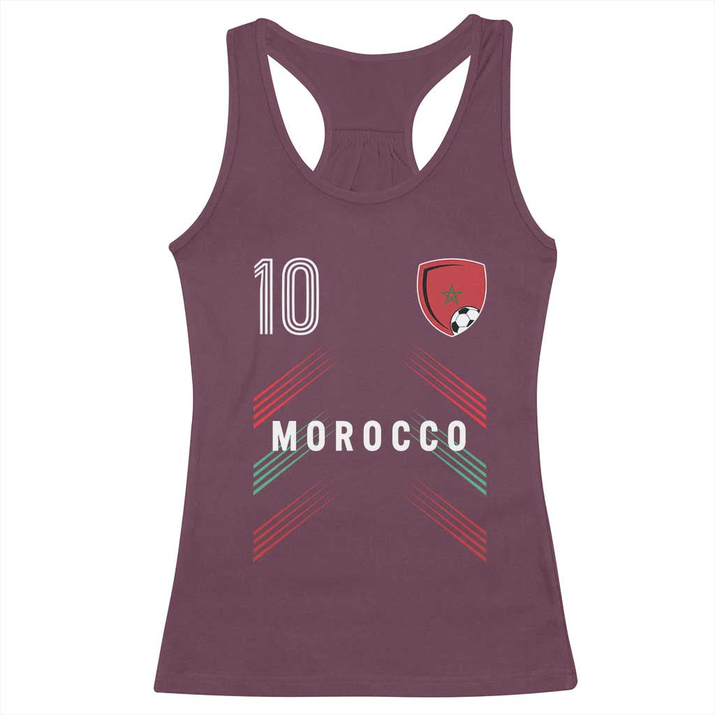 Morocco Soccer Sports Graphic Number 10 Jersey Style Racerback Tank Top Proud Moroccan Football Fans Game Day Maghreb Pride