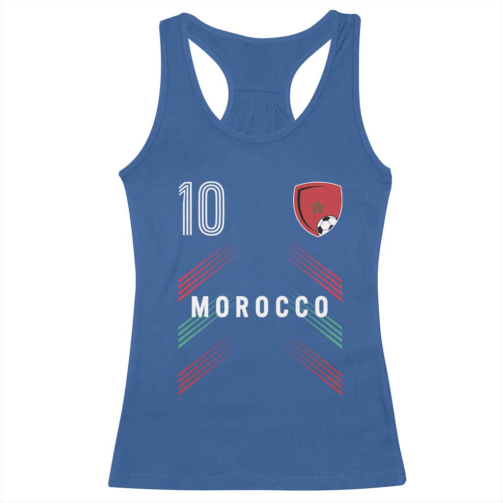 Morocco Soccer Sports Graphic Number 10 Jersey Style Racerback Tank Top Proud Moroccan Football Fans Game Day Maghreb Pride
