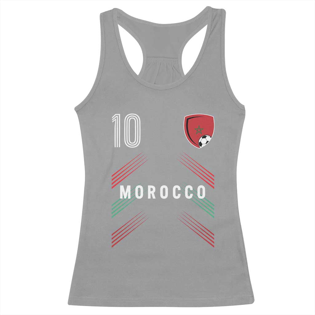 Morocco Soccer Sports Graphic Number 10 Jersey Style Racerback Tank Top Proud Moroccan Football Fans Game Day Maghreb Pride