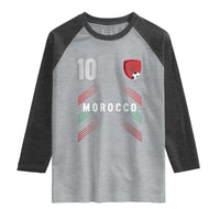 Morocco Soccer Sports Graphic Number 10 Jersey Style Raglan Shirt Proud Moroccan Football Fans Game Day Maghreb Pride