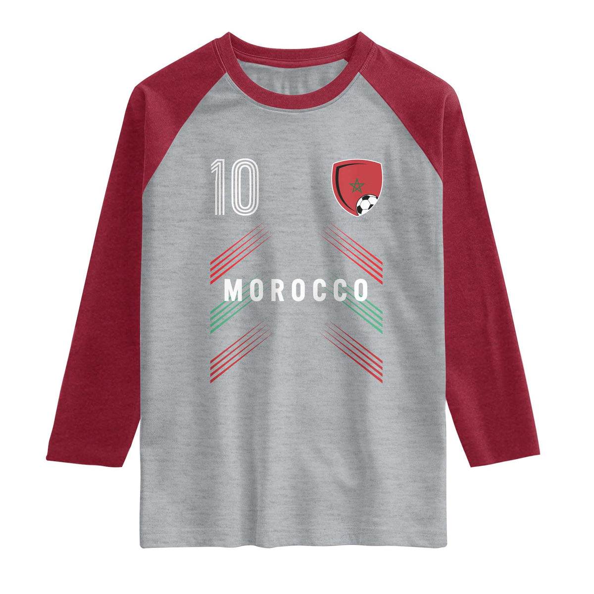 Morocco Soccer Sports Graphic Number 10 Jersey Style Raglan Shirt Proud Moroccan Football Fans Game Day Maghreb Pride